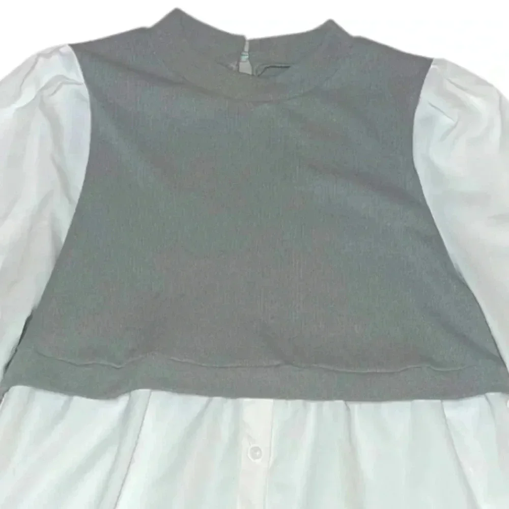 Elegant Gray and White Women's Top - Picture 4 of 6